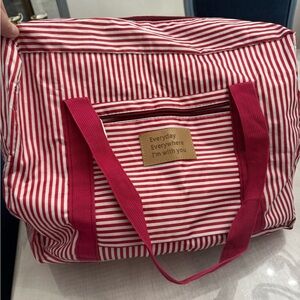 Amazon Pink and White Striped Travel Tote Bag